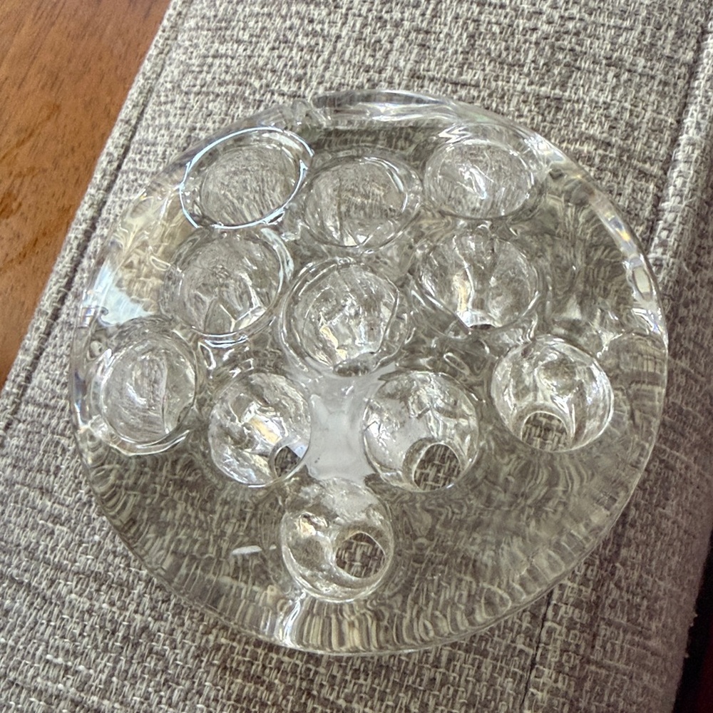 Vintage Clear Glass Flower Stem Frog Holder Pens Makeup or Paint Brushes 11 Hole